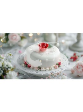 Σετ των 2 Intra Συλλεκτικό Ξύλινο Παζλ Plywood  4mm - Κομψή λευκή τούρτα με κόκκινα τριαντάφυλλα και λουλούδια Σε Ξύλινο Κουτί - Διαστάσεις: 10x10 cm – 25 κομμάτια