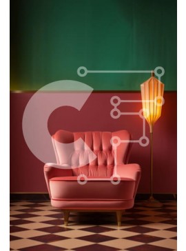 Intra Συλλεκτικό Ξύλινο Παζλ Plywood  4mm - Κόκκινη δερμάτινη καρέκλα μπροστά από το καρό πάτωμα Σε Ξύλινο Κουτί - Διαστάσεις Puzzle: 10x10 cm – 25 κομμάτια