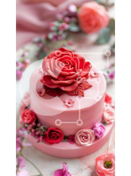 Intra Συλλεκτικό Ξύλινο Παζλ Plywood  4mm - Ροζ κέικ με τριαντάφυλλα και λουλούδια Σε Ξύλινο Κουτί - Διαστάσεις: 10x10 cm – 25 κομμάτια