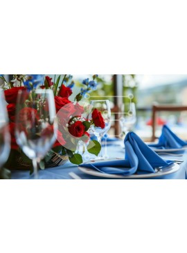 Σετ των 2 Intra Συλλεκτικό Ξύλινο Παζλ Plywood  4mm - Κομψό σετ τραπεζαρίας με κόκκινα τριαντάφυλλα και μπλε χαρτοπετσέτες Σε Ξύλινο Κουτί - Διαστάσεις: 10x10 cm – 25 κομμάτια