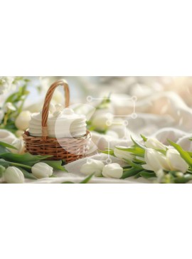 Intra Συλλεκτικό Ξύλινο Παζλ Plywood  4mm - Καλάθι με λευκές τουλίπες και cupcakes Σε Ξύλινο Κουτί - Διαστάσεις Puzzle: 10x10 cm – 25 κομμάτια