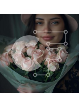 Σετ των 2 Intra Συλλεκτικό Ξύλινο Παζλ Plywood  4mm - Νεαρή γυναίκα που κρατά ροζ τριαντάφυλλα Σε Ξύλινο Κουτί - Διαστάσεις: 10x10 cm – 25 κομμάτια