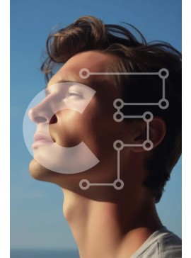 Intra Συλλεκτικό Ξύλινο Παζλ Plywood  4mm - Άτομο που συλλογίζεται μπροστά από το μπλε ουρανό και τον ωκεανό Σε Ξύλινο Κουτί - Διαστάσεις Puzzle: 10x10 cm – 25 κομμάτια