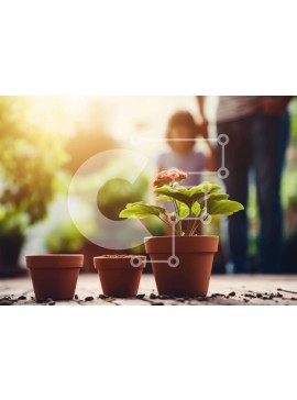 Intra Συλλεκτικό Ξύλινο Παζλ Plywood  4mm - Ομάδα φυτών σε γλάστρες με ανθρώπους και παιδί Σε Ξύλινο Κουτί - Διαστάσεις: 10x10 cm – 25 κομμάτια