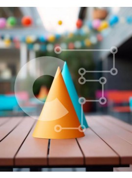 Intra Συλλεκτικό Ξύλινο Παζλ Plywood  4mm - Πολύχρωμοι κώνοι και γιορτινά μπαλόνια σε υπαίθριο χώρο τραπεζαρίας Σε Ξύλινο Κουτί - Διαστάσεις Puzzle: 10x10 cm – 25 κομμάτια