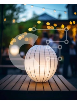 Intra Συλλεκτικό Ξύλινο Παζλ Plywood  4mm - Χάρτινη μπάλα σε ξύλινο τραπέζι με ανθρώπους και φανάρια Σε Ξύλινο Κουτί - Διαστάσεις Puzzle: 10x10 cm – 25 κομμάτια