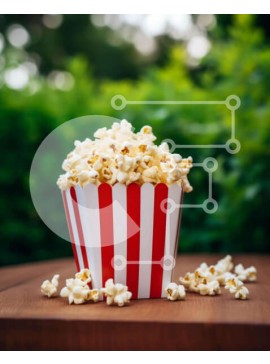 Σετ των 2 Intra Συλλεκτικό Ξύλινο Παζλ Plywood  4mm - Κόκκινο και λευκό ριγέ κουτί ποπ κορν σε ξύλινο τραπέζι εξωτερικού χώρου Σε Ξύλινο Κουτί - Διαστάσεις: 10x10 cm – 25 κομμάτια