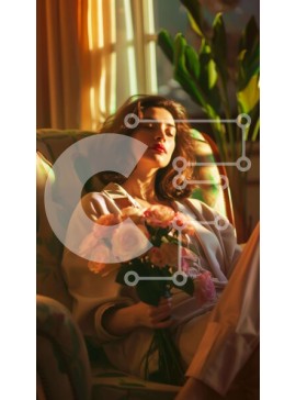 Intra Συλλεκτικό Ξύλινο Παζλ Plywood  4mm - Γυναίκα με λουλούδια που κάθεται στην πολυθρόνα Σε Ξύλινο Κουτί - Διαστάσεις Puzzle: 10x10 cm – 25 κομμάτια