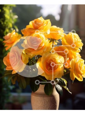 Intra Συλλεκτικό Ξύλινο Παζλ Plywood  4mm - Κίτρινα τριαντάφυλλα σε λευκό βάζο με φως του ήλιου και φυτά σε γλάστρες Σε Ξύλινο Κουτί - Διαστάσεις: 10x10 cm – 25 κομμάτια