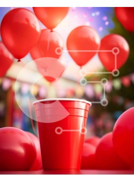 Intra Συλλεκτικό Ξύλινο Παζλ Plywood  4mm - Υπαίθριο πάρτι με κόκκινο χάρτινο κύπελλο και μπαλόνια Σε Ξύλινο Κουτί - Διαστάσεις Puzzle: 10x10 cm – 25 κομμάτια