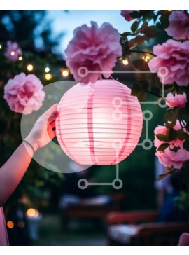 Intra Συλλεκτικό Ξύλινο Παζλ Plywood  4mm - Ροζ χάρτινο φανάρι στο υπαίθριο πάρτι Σε Ξύλινο Κουτί - Διαστάσεις Puzzle: 10x10 cm – 25 κομμάτια