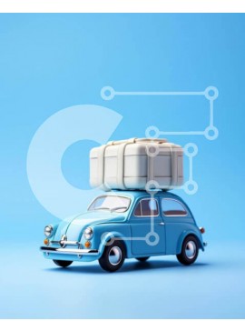 Intra Συλλεκτικό Ξύλινο Παζλ Plywood  4mm - Μπλε αυτοκίνητο παιχνίδι με βαλίτσες Σε Ξύλινο Κουτί - Διαστάσεις Puzzle: 10x10 cm – 25 κομμάτια