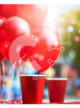 Intra Συλλεκτικό Ξύλινο Παζλ Plywood  4mm - Υπαίθριο πάρτι με κόκκινα μπαλόνια και φλιτζάνια Σε Ξύλινο Κουτί - Διαστάσεις Puzzle: 10x10 cm – 25 κομμάτια