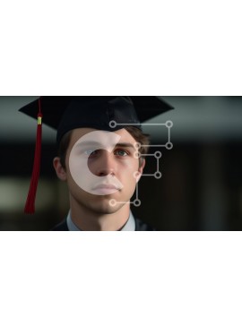 Intra Συλλεκτικό Ξύλινο Παζλ Plywood  4mm - Σοβαρός νεαρός άνδρας με καπέλο και φόρεμα αποφοίτησης Σε Ξύλινο Κουτί - Διαστάσεις Puzzle: 10x10 cm – 25 κομμάτια