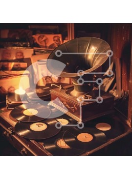 Intra Συλλεκτικό Ξύλινο Παζλ Plywood  4mm - Vintage Gramophone και Vinyl Records Σε Ξύλινο Κουτί - Διαστάσεις Puzzle: 10x10 cm – 25 κομμάτια