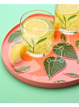 Σετ των 2 Intra Συλλεκτικό Ξύλινο Παζλ Plywood  4mm - Δροσιστική λεμονάδα σε ροζ δίσκο Σε Ξύλινο Κουτί - Διαστάσεις: 10x10 cm – 25 κομμάτια