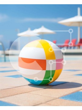 Intra Συλλεκτικό Ξύλινο Παζλ Plywood  4mm - Πολύχρωμη Μπάλα παραλίας δίπλα στην εξωτερική πισίνα Σε Ξύλινο Κουτί - Διαστάσεις Puzzle: 10x10 cm – 25 κομμάτια