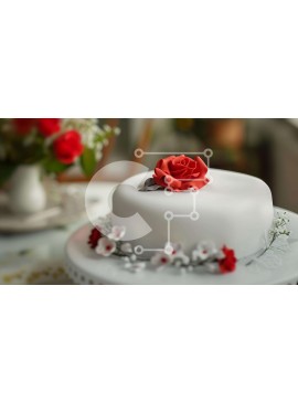 Σετ των 2 Intra Συλλεκτικό Ξύλινο Παζλ Plywood  4mm - Λευκό κέικ με κόκκινα τριαντάφυλλα Σε Ξύλινο Κουτί - Διαστάσεις: 10x10 cm – 25 κομμάτια