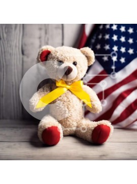 Intra Συλλεκτικό Ξύλινο Παζλ Plywood  4mm - Αρκουδάκι με αμερικανική σημαία Σε Ξύλινο Κουτί - Διαστάσεις Puzzle: 10x10 cm – 25 κομμάτια