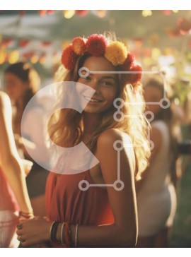 Intra Συλλεκτικό Ξύλινο Παζλ Plywood  4mm - Νεαρή γυναίκα με λουλούδια σε υπαίθρια εκδήλωση Σε Ξύλινο Κουτί - Διαστάσεις Puzzle: 10x10 cm – 25 κομμάτια