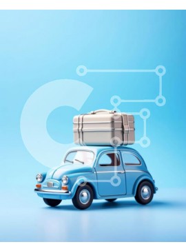 Intra Συλλεκτικό Ξύλινο Παζλ Plywood  4mm - Μπλε αυτοκίνητο παιχνίδι με βαλίτσες Σε Ξύλινο Κουτί - Διαστάσεις Puzzle: 10x10 cm – 25 κομμάτια