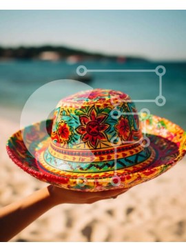 Intra Συλλεκτικό Ξύλινο Παζλ Plywood  4mm - Πολύχρωμο καπέλο στην παραλία με τις βάρκες Σε Ξύλινο Κουτί - Διαστάσεις Puzzle: 10x10 cm – 25 κομμάτια