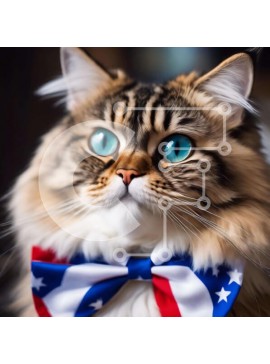 Intra Συλλεκτικό Ξύλινο Παζλ Plywood  4mm - Αξιολάτρευτη γάτα με παπιγιόν με αμερικανική σημαία Σε Ξύλινο Κουτί - Διαστάσεις: 10x10 cm – 25 κομμάτια