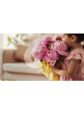 Intra Συλλεκτικό Ξύλινο Παζλ Plywood  4mm - Νεαρό κορίτσι που κρατά ροζ λουλούδια Σε Ξύλινο Κουτί - Διαστάσεις Puzzle: 10x10 cm – 25 κομμάτια