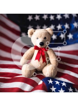 Intra Συλλεκτικό Ξύλινο Παζλ Plywood  4mm - Πατριωτικό αρκουδάκι σε φόντο αμερικανικής σημαίας Σε Ξύλινο Κουτί - Διαστάσεις Puzzle: 10x10 cm – 25 κομμάτια