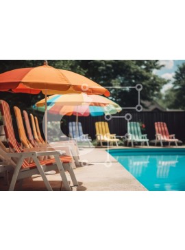 Intra Συλλεκτικό Ξύλινο Παζλ Plywood  4mm - Πολύχρωμες ομπρέλες και καρέκλες γκαζόν δίπλα σε μια πισίνα Σε Ξύλινο Κουτί - Διαστάσεις Puzzle: 10x10 cm – 25 κομμάτια