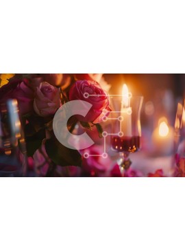 Σετ των 2 Intra Συλλεκτικό Ξύλινο Παζλ Plywood  4mm - Τραπέζι φαγητού υπό το φως των κεριών με ροζ τριαντάφυλλα και ποτήρια κρασιού Σε Ξύλινο Κουτί - Διαστάσεις: 10x10 cm – 25 κομμάτια