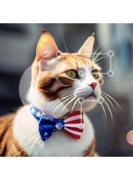 Intra Συλλεκτικό Ξύλινο Παζλ Plywood  4mm - Γάτα που φορά παπιγιόν με αμερικανική σημαία Σε Ξύλινο Κουτί - Διαστάσεις: 10x10 cm – 25 κομμάτια