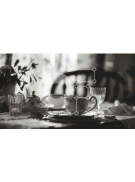 Σετ των 2 Intra Συλλεκτικό Ξύλινο Παζλ Plywood  4mm - Ασπρόμαυρο Σετ τραπεζιού με φλιτζάνια τσαγιού και σετ ασημικά Σε Ξύλινο Κουτί - Διαστάσεις: 10x10 cm – 25 κομμάτια