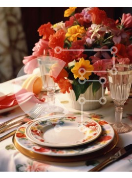 Σετ των 2 Intra Συλλεκτικό Ξύλινο Παζλ Plywood  4mm - Κομψή ρύθμιση τραπεζαρίας με πολύχρωμα λουλούδια Σε Ξύλινο Κουτί - Διαστάσεις: 10x10 cm – 25 κομμάτια