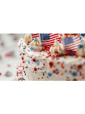 Σετ των 2 Intra Συλλεκτικό Ξύλινο Παζλ Plywood  4mm - Πατριωτική λευκή τούρτα με κόκκινες, λευκές και μπλε διακοσμήσεις Σε Ξύλινο Κουτί - Διαστάσεις: 10x10 cm – 25 κομμάτια