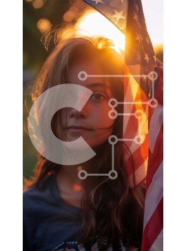 Intra Συλλεκτικό Ξύλινο Παζλ Plywood  4mm - Νεαρό κορίτσι με την αμερικανική σημαία Σε Ξύλινο Κουτί - Διαστάσεις Puzzle: 10x10 cm – 25 κομμάτια