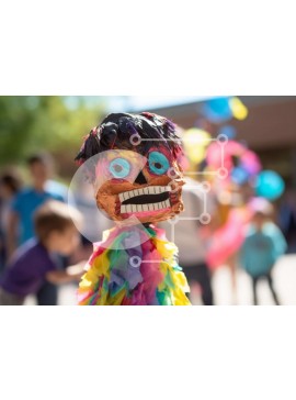 Intra Συλλεκτικό Ξύλινο Παζλ Plywood  4mm - Πολύχρωμη χάρτινη μάσκα στη γιορτή Dia de los Muertos Σε Ξύλινο Κουτί - Διαστάσεις Puzzle: 10x10 cm – 25 κομμάτια