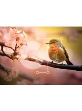 Intra Συλλεκτικό Ξύλινο Παζλ Plywood  4mm - Μικρό πουλί στην ανθισμένη κερασιά Σε Ξύλινο Κουτί - Διαστάσεις: 10x10 cm – 25 κομμάτια