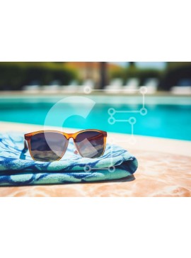 Intra Συλλεκτικό Ξύλινο Παζλ Plywood  4mm - Ήσυχη σκηνή δίπλα στην πισίνα με γυαλιά ηλίου και ξαπλώστρες Σε Ξύλινο Κουτί - Διαστάσεις Puzzle: 10x10 cm – 25 κομμάτια