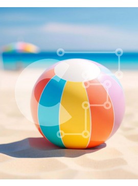 Intra Συλλεκτικό Ξύλινο Παζλ Plywood  4mm - Πολύχρωμη μπάλα παραλίας στην άμμο στην παραλία Σε Ξύλινο Κουτί - Διαστάσεις Puzzle: 10x10 cm – 25 κομμάτια