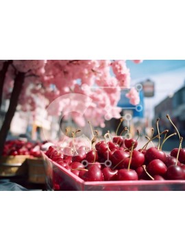 Σετ των 2 Intra Συλλεκτικό Ξύλινο Παζλ Plywood  4mm - Καλάθι με φρέσκα κεράσια στην υπαίθρια αγορά Σε Ξύλινο Κουτί - Διαστάσεις: 10x10 cm – 25 κομμάτια