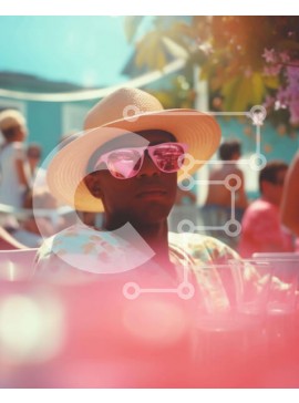 Intra Συλλεκτικό Ξύλινο Παζλ Plywood  4mm - Άνδρας με γυαλιά ηλίου που κάθεται σε υπαίθριο τραπέζι με ανθρώπους Σε Ξύλινο Κουτί - Διαστάσεις Puzzle: 10x10 cm – 25 κομμάτια