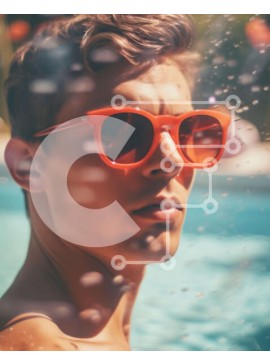 Intra Συλλεκτικό Ξύλινο Παζλ Plywood  4mm - Νεαρός άνδρας δίπλα στην πισίνα με κόκκινα γυαλιά ηλίου Σε Ξύλινο Κουτί - Διαστάσεις Puzzle: 10x10 cm – 25 κομμάτια