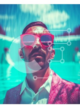 Intra Συλλεκτικό Ξύλινο Παζλ Plywood  4mm - Κομψός άντρας με ροζ γυαλιά ηλίου δίπλα στην πισίνα Σε Ξύλινο Κουτί - Διαστάσεις Puzzle: 10x10 cm – 25 κομμάτια