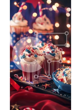 Intra Συλλεκτικό Ξύλινο Παζλ Plywood  4mm - Λαχταριστά Cupcakes με Κόκκινο, Λευκό και Μπλε παγετό Σε Ξύλινο Κουτί - Διαστάσεις: 10x10 cm – 25 κομμάτια