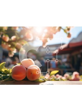 Σετ των 2 Intra Συλλεκτικό Ξύλινο Παζλ Plywood  4mm - Φρέσκα ροδάκινα σε μια υπαίθρια αγορά Σε Ξύλινο Κουτί - Διαστάσεις: 10x10 cm – 25 κομμάτια