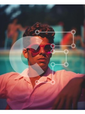 Intra Συλλεκτικό Ξύλινο Παζλ Plywood  4mm - Άνδρας με ροζ γυαλιά ηλίου δίπλα στην πισίνα Σε Ξύλινο Κουτί - Διαστάσεις Puzzle: 10x10 cm – 25 κομμάτια