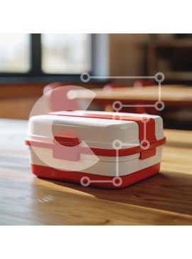 Σετ των 2 Intra Συλλεκτικό Ξύλινο Παζλ Plywood  4mm - Λευκό και κόκκινο κουτί γεύματος σε ξύλινο τραπέζι Σε Ξύλινο Κουτί - Διαστάσεις: 10x10 cm – 25 κομμάτια