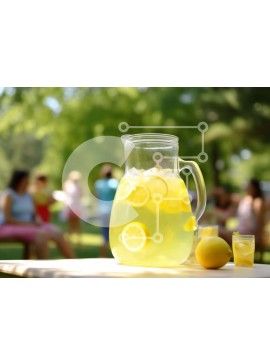 Σετ των 2 Intra Συλλεκτικό Ξύλινο Παζλ Plywood  4mm - Στάμνα με λεμονάδα σε υπαίθριο τραπέζι με ανθρώπους στο πικνίκ Σε Ξύλινο Κουτί - Διαστάσεις: 10x10 cm – 25 κομμάτια