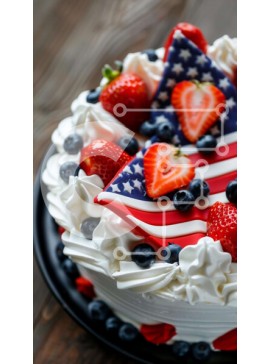 Intra Συλλεκτικό Ξύλινο Παζλ Plywood  4mm - Τούρτα με πατριωτικό θέμα με αμερικανική σημαία Σε Ξύλινο Κουτί - Διαστάσεις: 10x10 cm – 25 κομμάτια